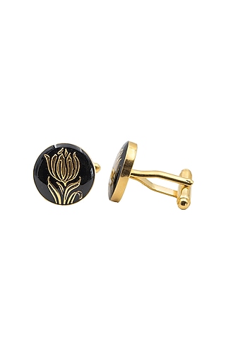 Black Brass Tulip Enamelled Cufflinks by AZGA MEN