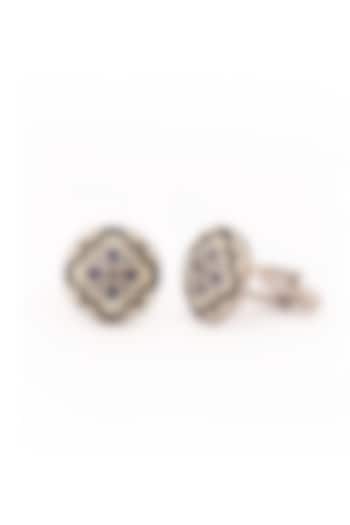 White & Blue Brass Cufflinks by AZGA MEN at Pernia's Pop Up Shop