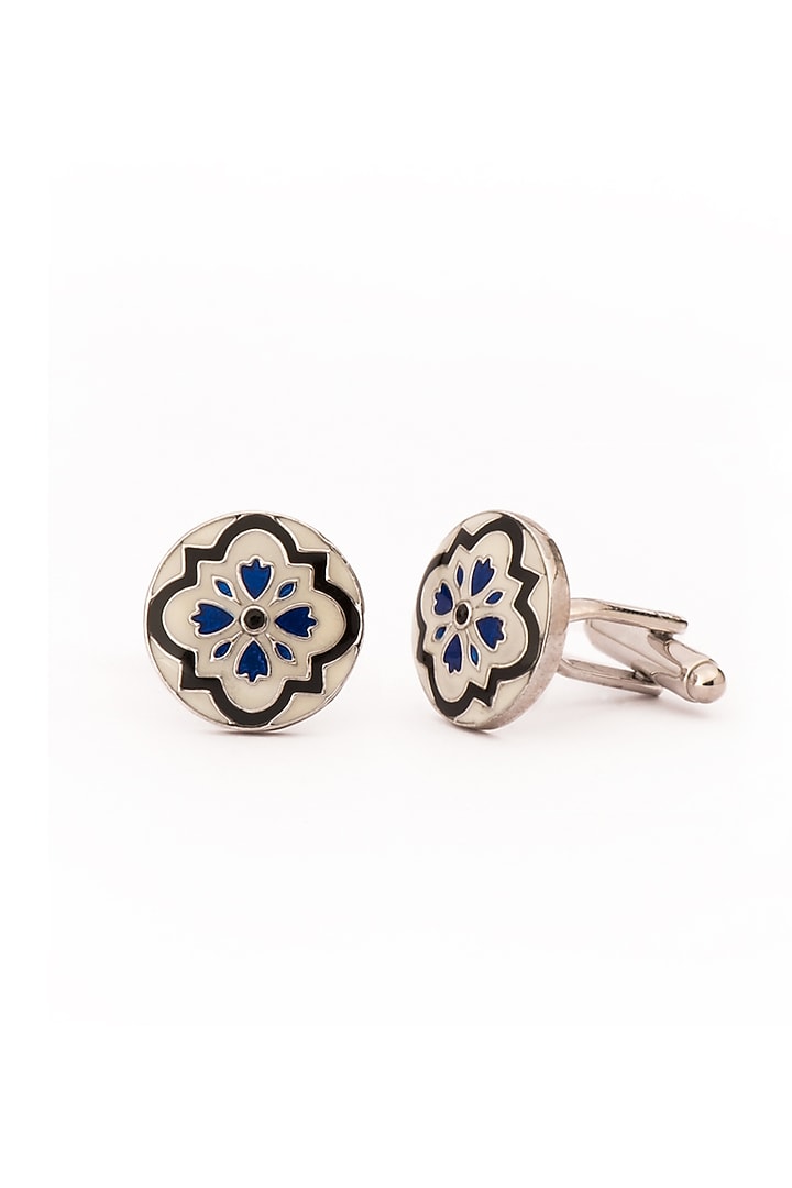 White & Blue Brass Cufflinks by AZGA MEN at Pernia's Pop Up Shop