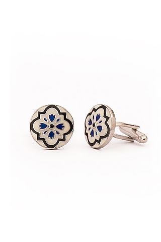 White & Blue Brass Cufflinks by AZGA MEN
