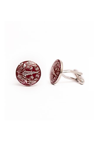 Red Brass Enamelled Cufflinks by AZGA MEN