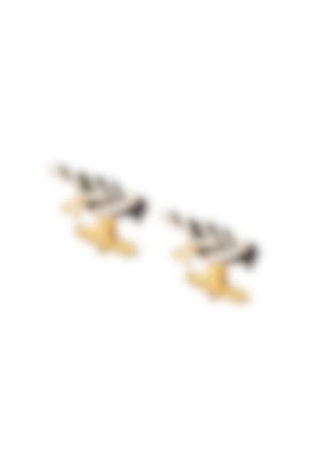 Black & Ivory Brass Sparrow Enamelled Cufflinks by AZGA MEN at Pernia's Pop Up Shop
