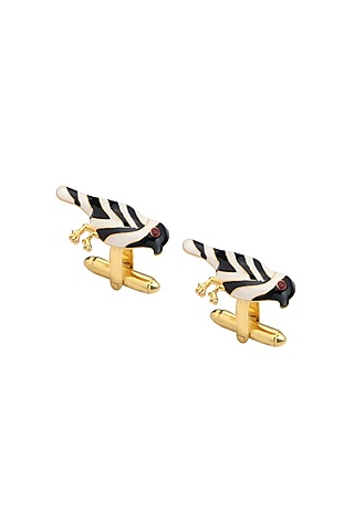 Black & Ivory Brass Sparrow Enamelled Cufflinks by AZGA MEN