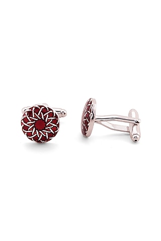 Red Brass Enamelled Cufflinks by AZGA MEN