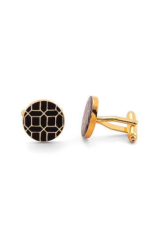Black-Gold Brass Enamelled Cufflinks by AZGA MEN