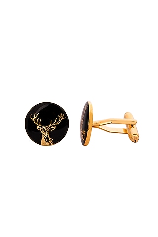 Black-Gold Brass Enamelled Cufflinks by AZGA MEN