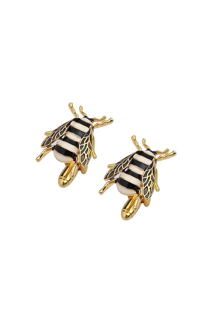 Black & Ivory Brass Bee Enamelled Cufflinks by AZGA MEN at Pernia's Pop Up Shop