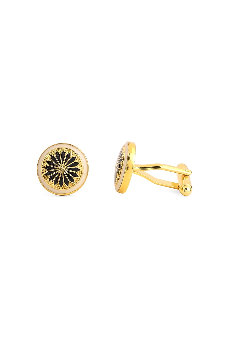 Ivory-Blue Brass Enamelled Cufflinks by AZGA MEN at Pernia's Pop Up Shop