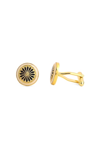 Ivory-Blue Brass Enamelled Cufflinks by AZGA MEN