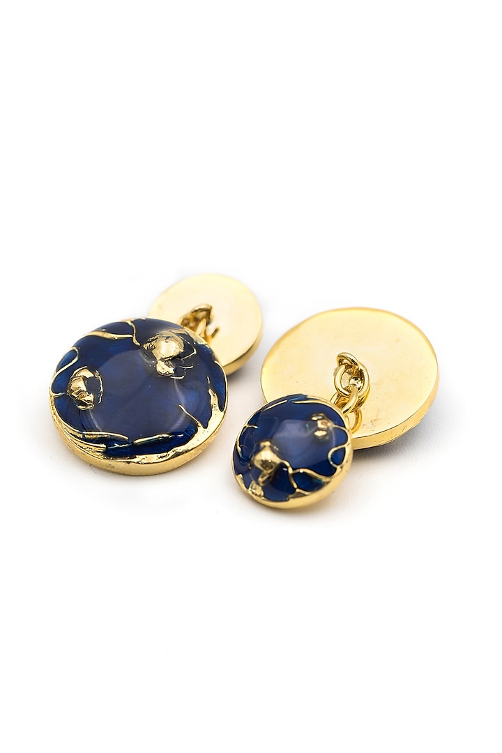Blue Brass Handcrafted Enamelled Cufflinks by AZGA MEN at Pernia's Pop Up Shop