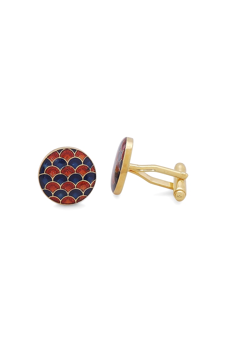 Red & Blue Brass Enamelled Cufflinks by AZGA MEN at Pernia's Pop Up Shop