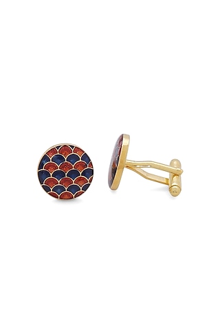 Red & Blue Brass Enamelled Cufflinks by AZGA MEN