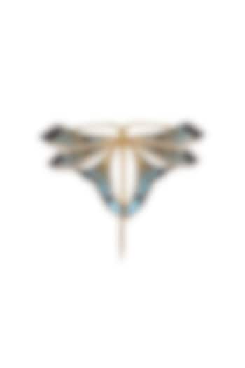 Gold Plated Rhodium Finish Blue & Gold Brass Handcrafted Butterfly Brooch by AZGA MEN at Pernia's Pop Up Shop