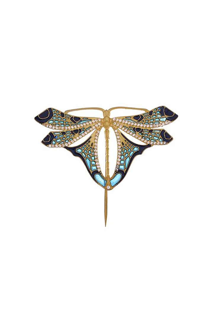 Gold Plated Rhodium Finish Blue & Gold Brass Handcrafted Butterfly Brooch by AZGA MEN at Pernia's Pop Up Shop