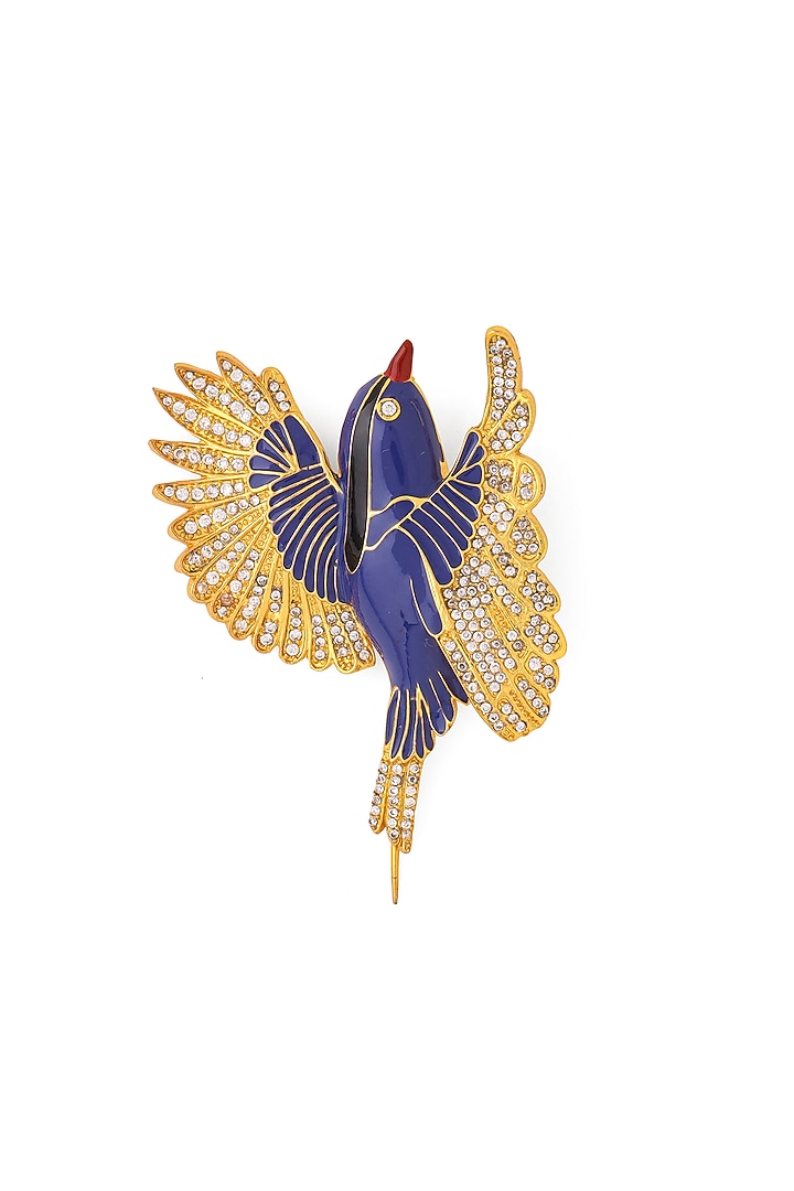 Blue & Gold Brass Handcrafted Hope Bird Brooch by AZGA MEN at Pernia's Pop Up Shop