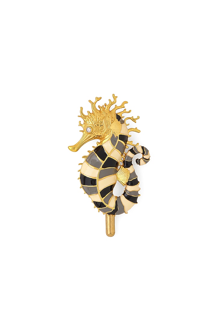 Black & White Brass Handcrafted Sea Horse Brooch by AZGA MEN at Pernia's Pop Up Shop