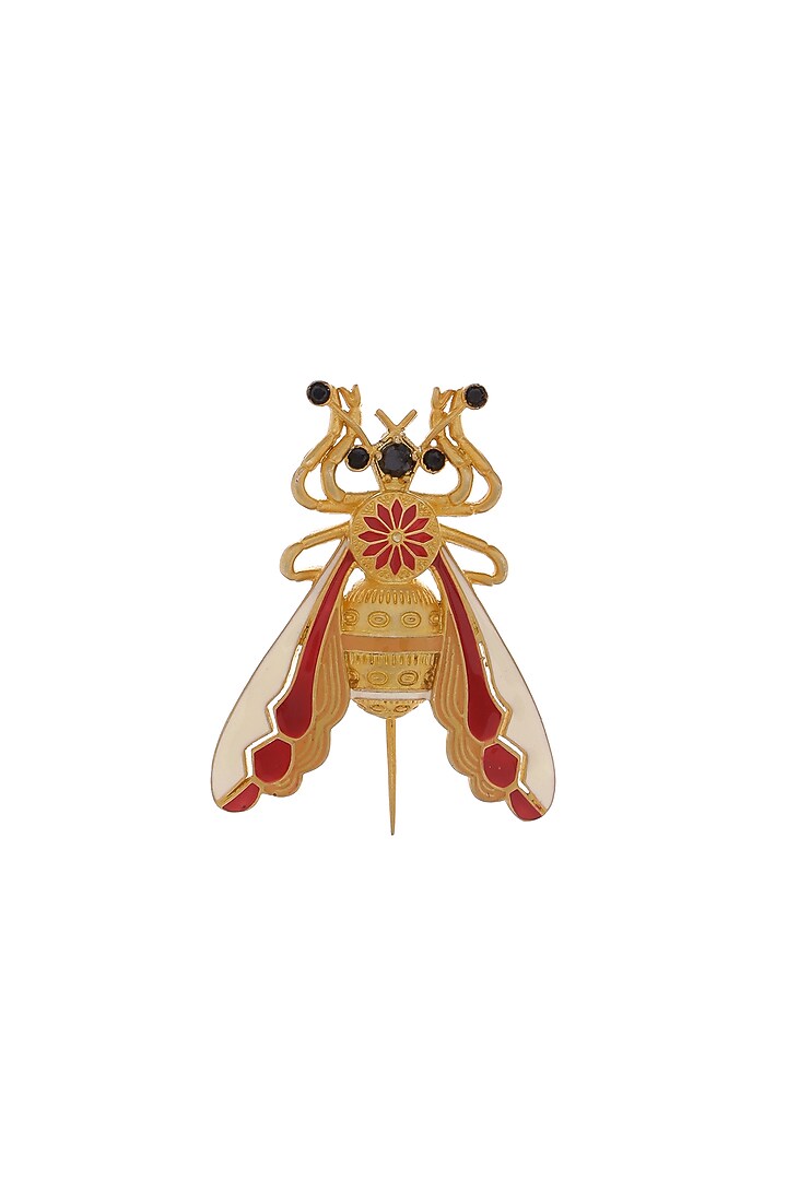 Gold Rhodium Plated Finish Red & White Ladybug Brass Brooch by AZGA MEN at Pernia's Pop Up Shop