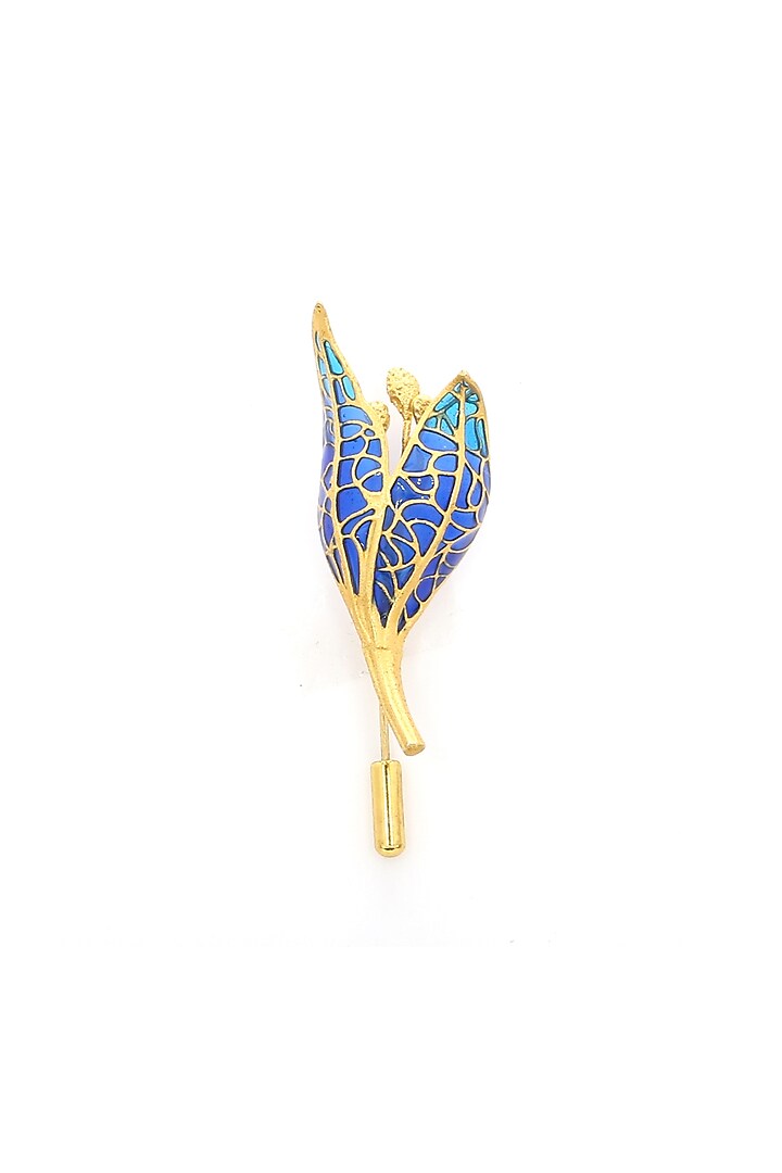 Blue & Gold Enamelled Brass Brooch by AZGA MEN at Pernia's Pop Up Shop
