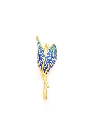 Blue & Gold Enamelled Brass Brooch by AZGA MEN