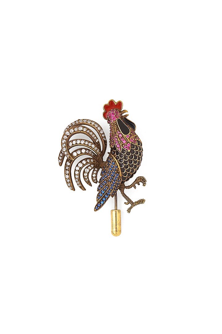 Multi-Colored Rooster Brass Brooch by AZGA MEN at Pernia's Pop Up Shop