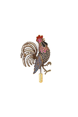 Multi-Colored Rooster Brass Brooch by AZGA MEN