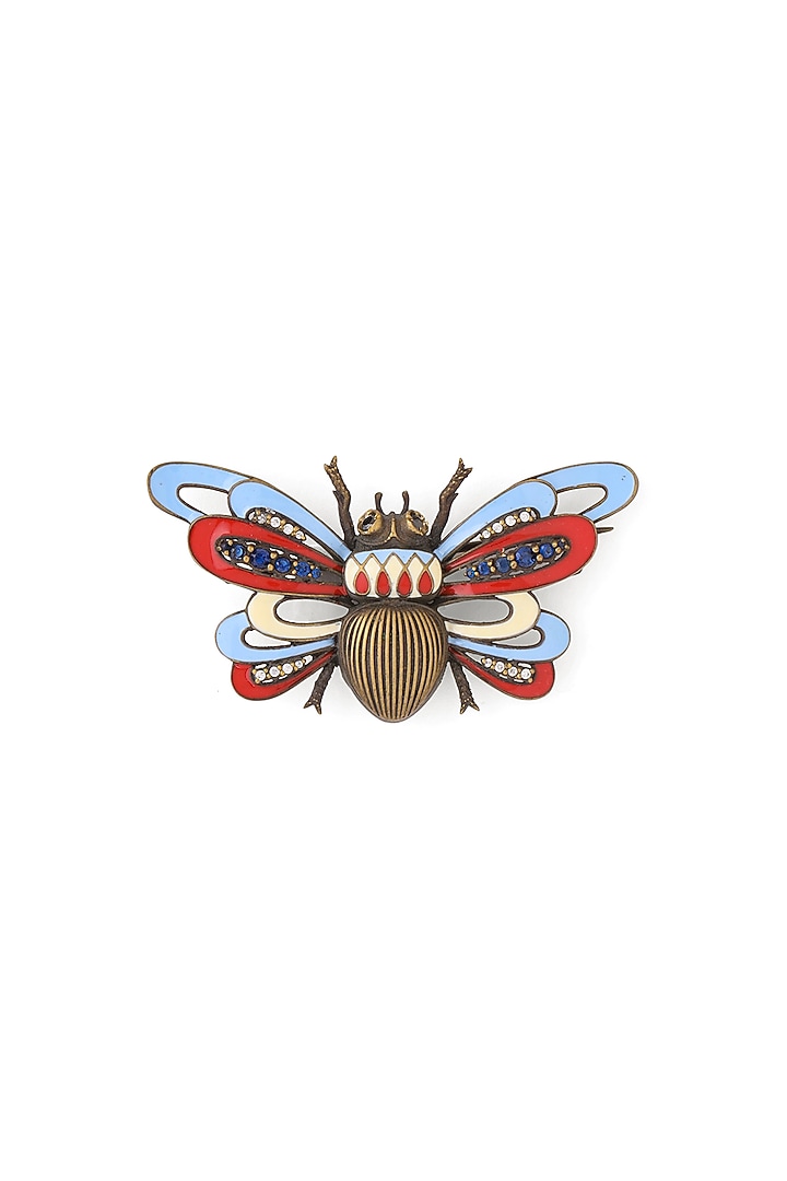 Red & Blue Bug Brass Brooch by AZGA MEN at Pernia's Pop Up Shop