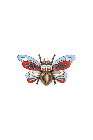 Red & Blue Bug Brass Brooch by AZGA MEN