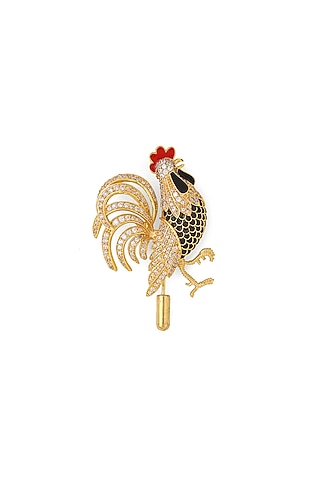 Gold Rooster Brass Brooch by AZGA MEN
