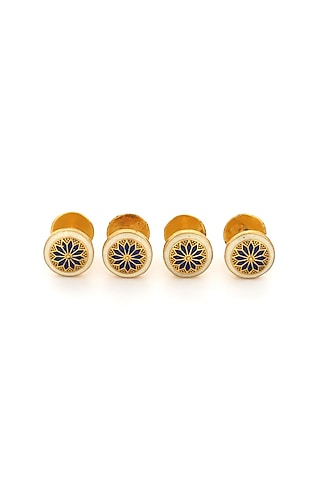 Blue & Ivory Brass Handcrafted Buttons (Set of 4) by AZGA MEN