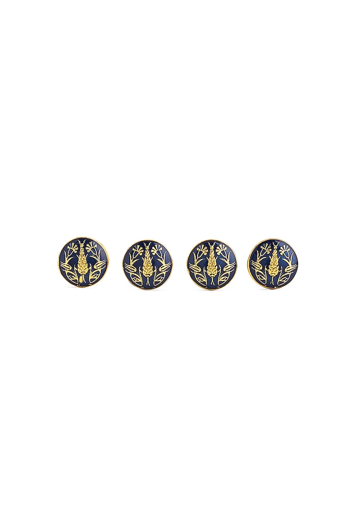 Blue & Ivory Brass Handcrafted Buttons (Set of 4) by AZGA MEN at Pernia's Pop Up Shop