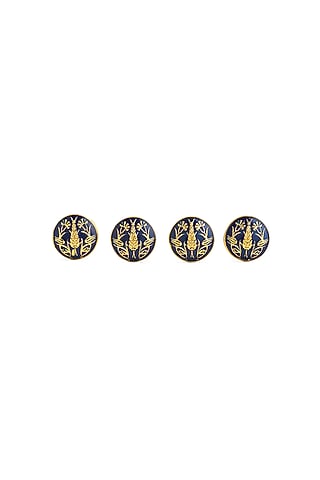 Blue & Ivory Brass Handcrafted Buttons (Set of 4) by AZGA MEN