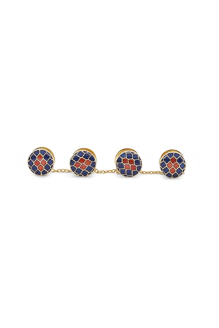 Blue & Red Brass Handcrafted Buttons (Set of 4) by AZGA MEN at Pernia's Pop Up Shop