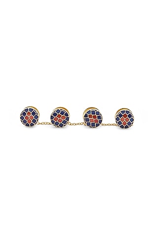 Blue & Red Brass Handcrafted Buttons (Set of 4) by AZGA MEN