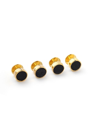 Gold & Black Enamelled Brass Shirt Studs (Set of 4) by AZGA MEN