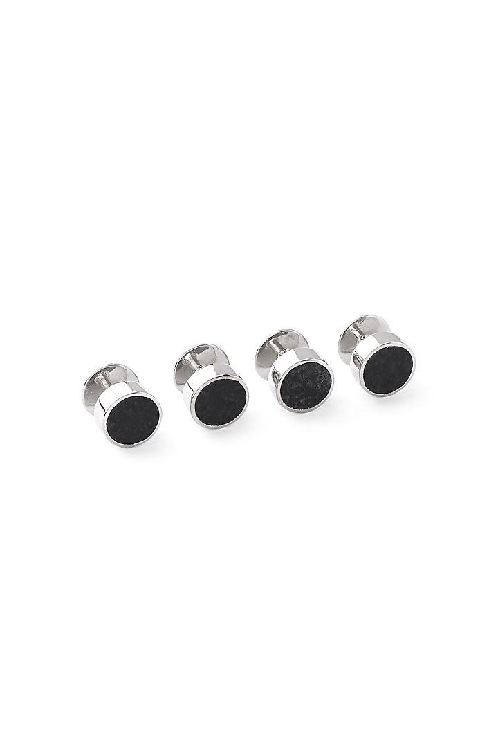 Silver & Black Enamelled Brass Shirt Studs (Set of 4) by AZGA MEN at Pernia's Pop Up Shop