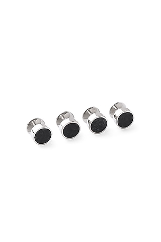 Silver & Black Enamelled Brass Shirt Studs (Set of 4) by AZGA MEN