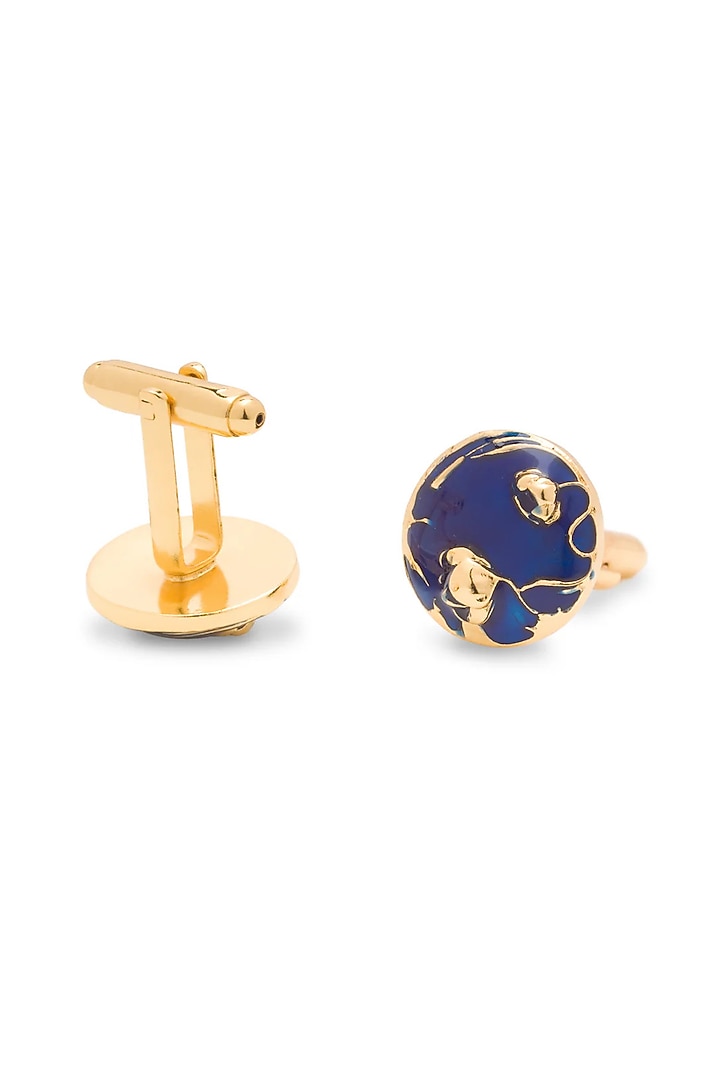 Gold Finish Blue Brass Cufflinks by AZGA MEN at Pernia's Pop Up Shop
