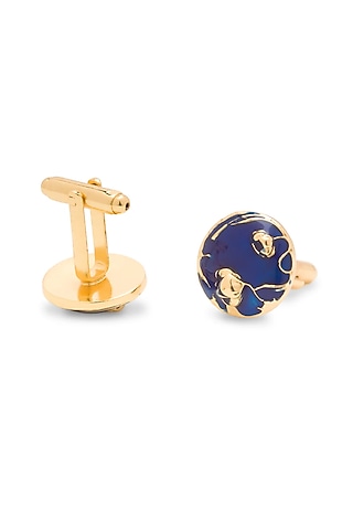 Gold Finish Blue Brass Cufflinks by AZGA MEN