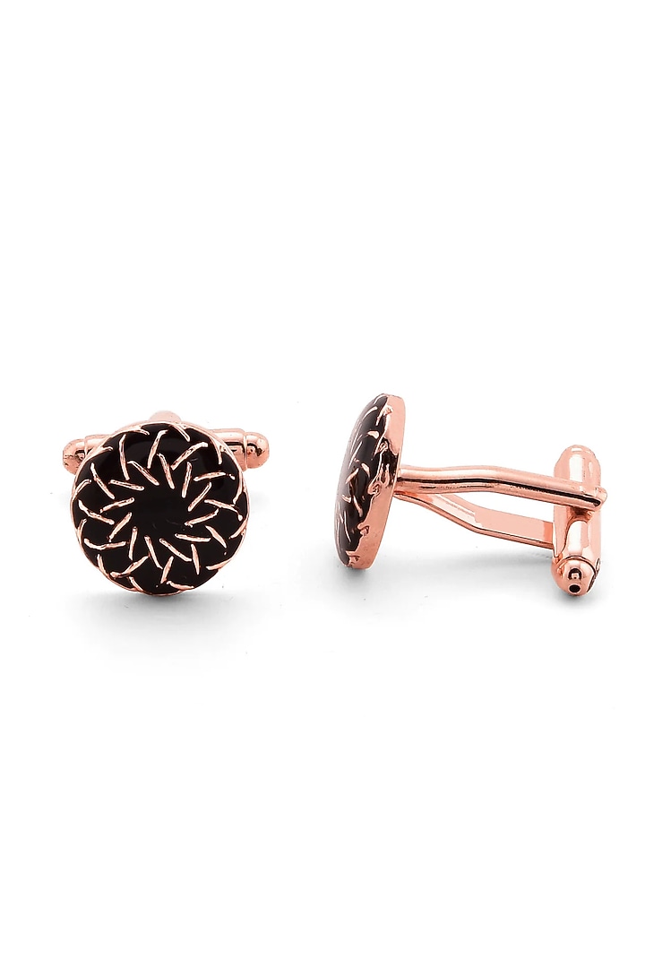 Gold Finish Black-Rose Gold Brass Cufflinks by AZGA MEN at Pernia's Pop Up Shop