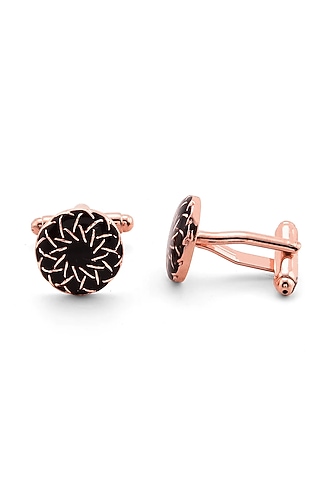 Gold Finish Black-Rose Gold Brass Cufflinks by AZGA MEN