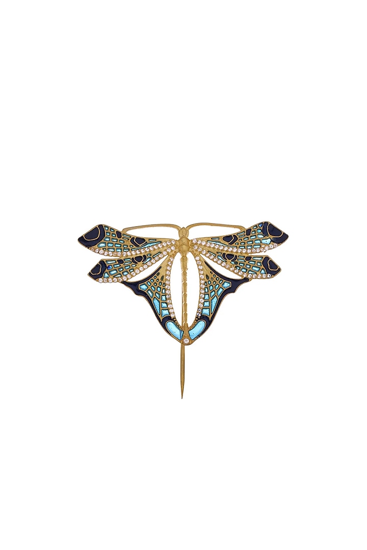 Gold Finish Multi-Colored Brass Brooch With Pocket Square by AZGA MEN at Pernia's Pop Up Shop