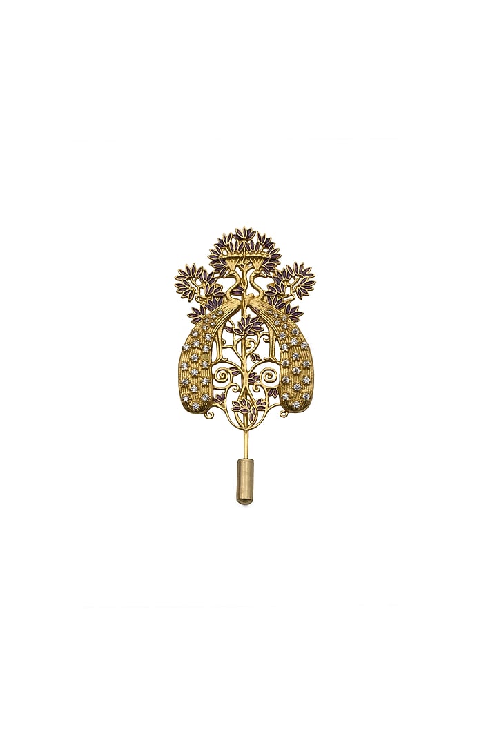 Antique Pink Enamelled Peacock Brass Brooch by AZGA MEN at Pernia's Pop Up Shop