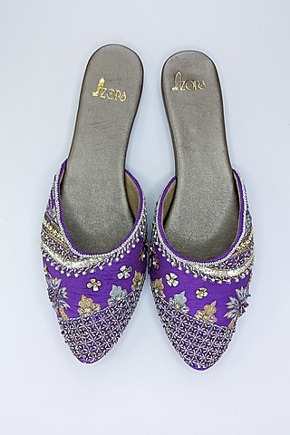Purple PRC Zardosi Embellished Flats by Azora