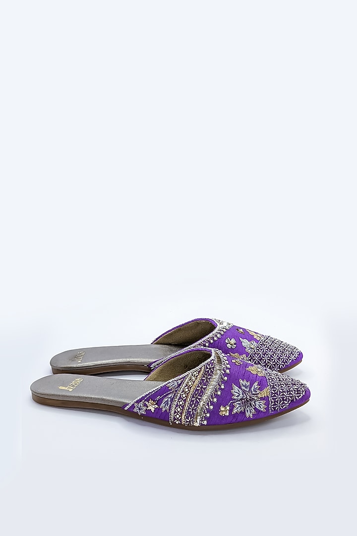 Purple PRC Zardosi Embellished Flats by Azora at Pernia's Pop Up Shop