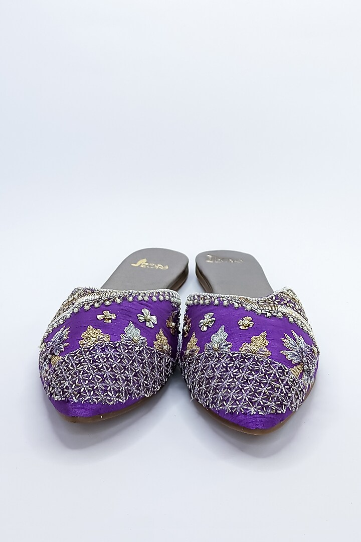 Purple PRC Zardosi Embellished Flats by Azora at Pernia's Pop Up Shop