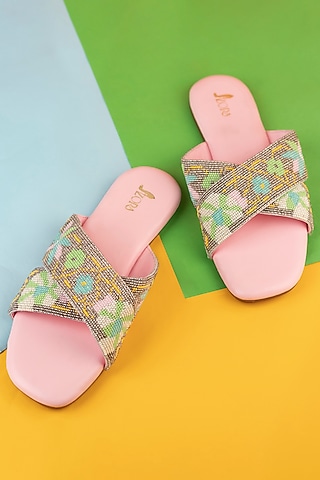 Pink PRC Threadwork Criss-Cross Flats by Azora