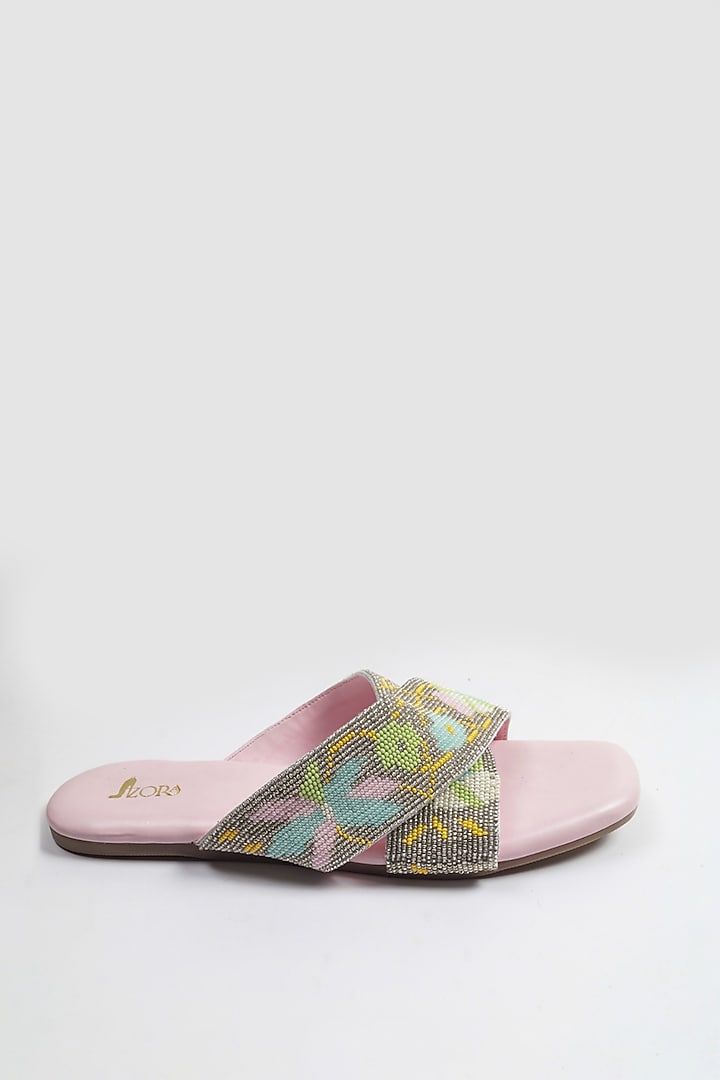 Pink PRC Threadwork Criss-Cross Flats by Azora at Pernia's Pop Up Shop