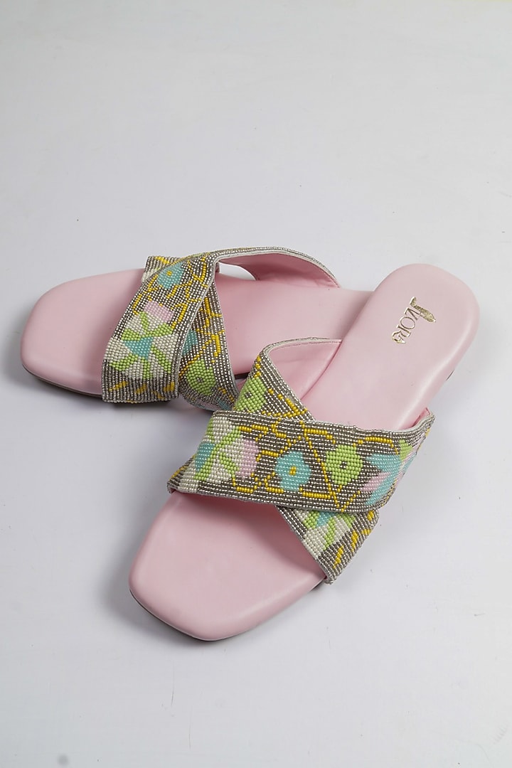 Pink PRC Threadwork Criss-Cross Flats by Azora at Pernia's Pop Up Shop