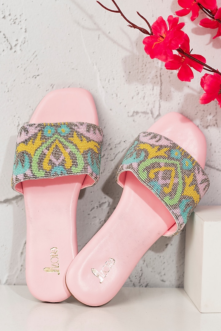 Pink PRC Beadwork Embroidered Flats by Azora