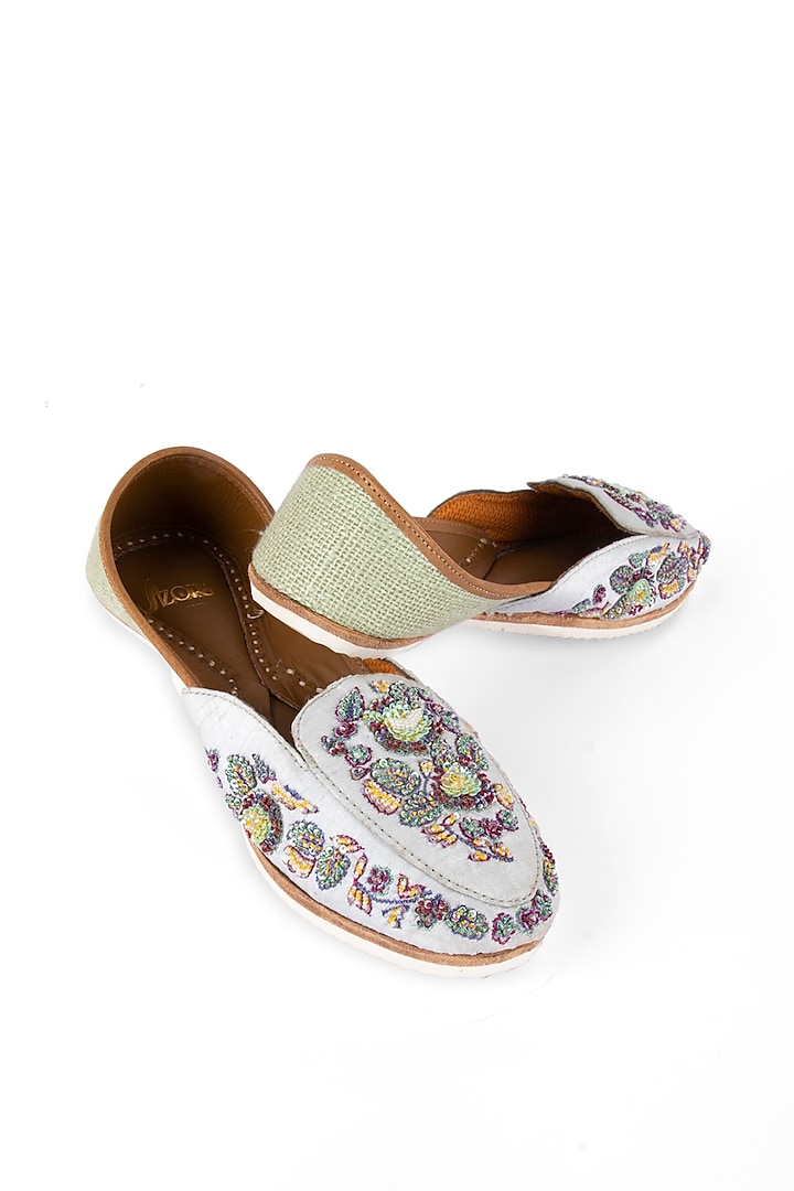 Blue Leather Zardosi & Sequins Embroidered Loafers by Azora